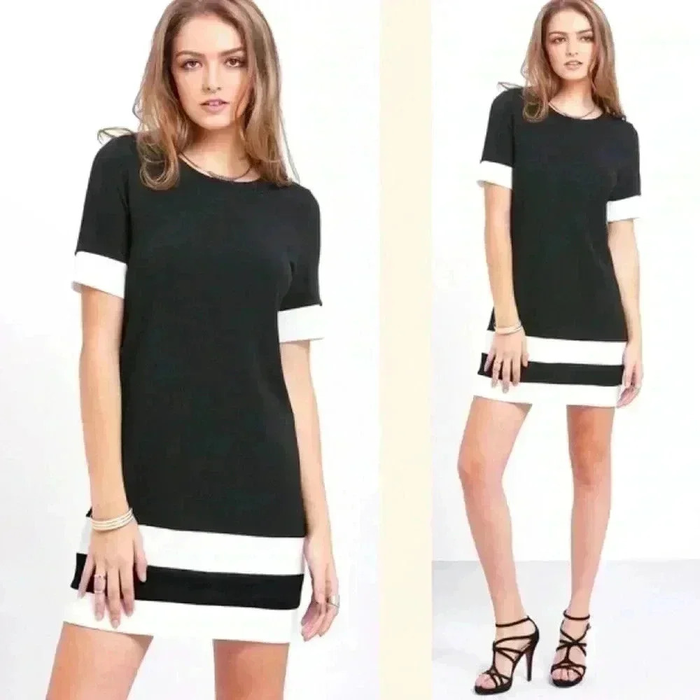 HP | "Brandi" B&W Patchwork SS Shift Dress